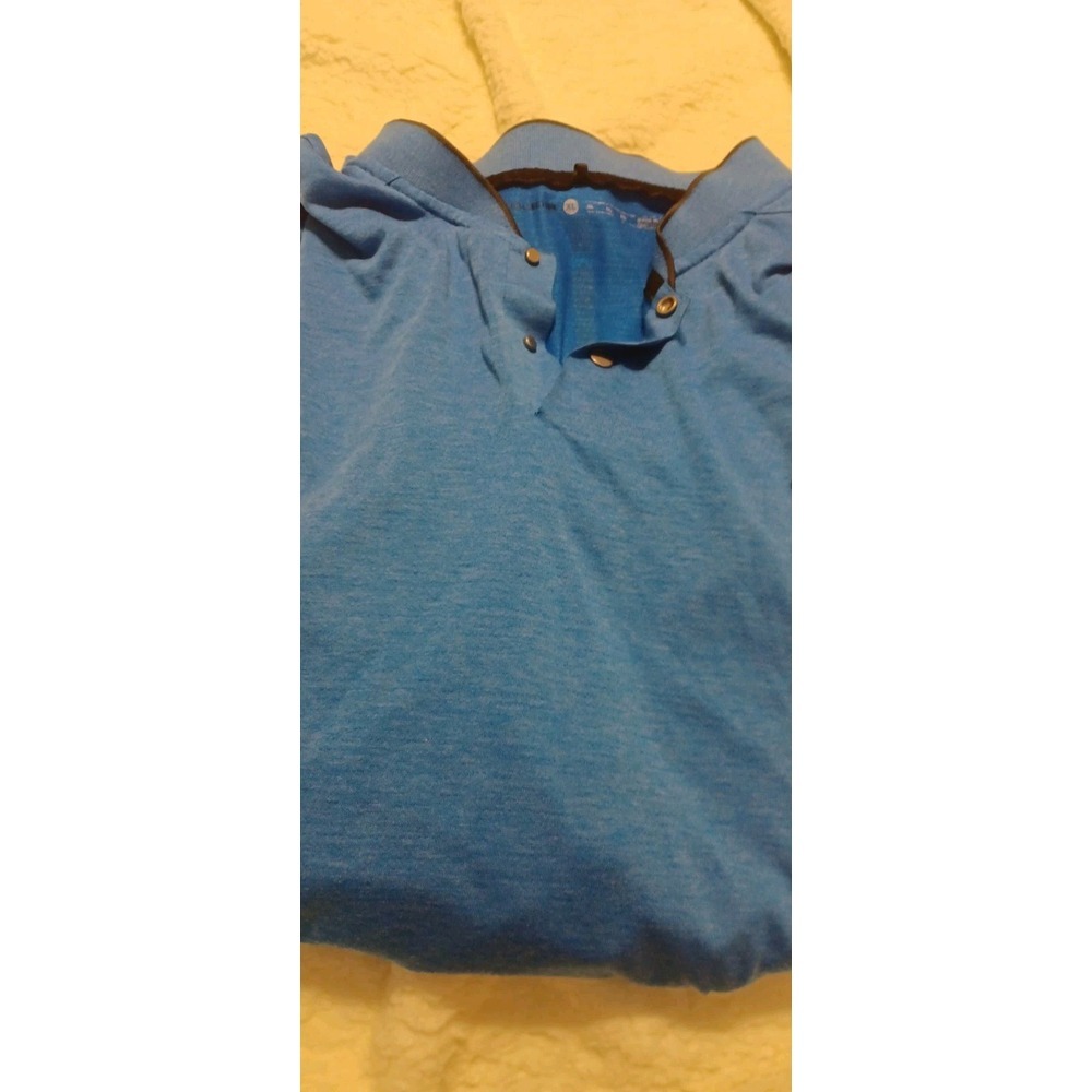 Tiger Woods Collection Dri Fit Polo Shirt Men XL Blue Snap Button‎ Short Sleeve